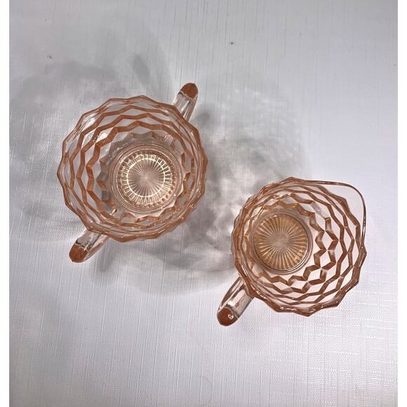 Jeanette Cubist Pink Cream Sugar Depression Glass Small Set Cottage Core Vintage - Picture 5 of 6